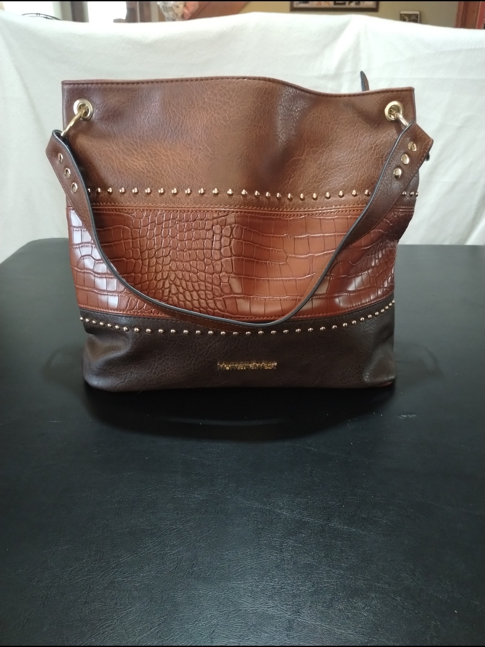 Montana West Hobo Brown Croc-Textured Shoulder Bag
